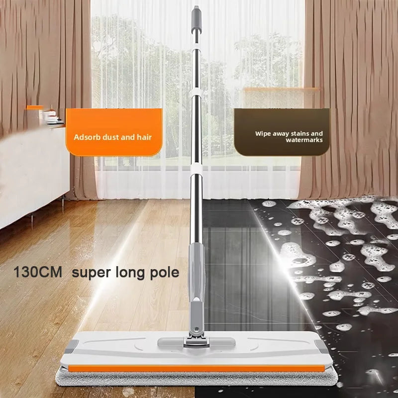 Flat mop with 360 degree swivel head cleaning a floor