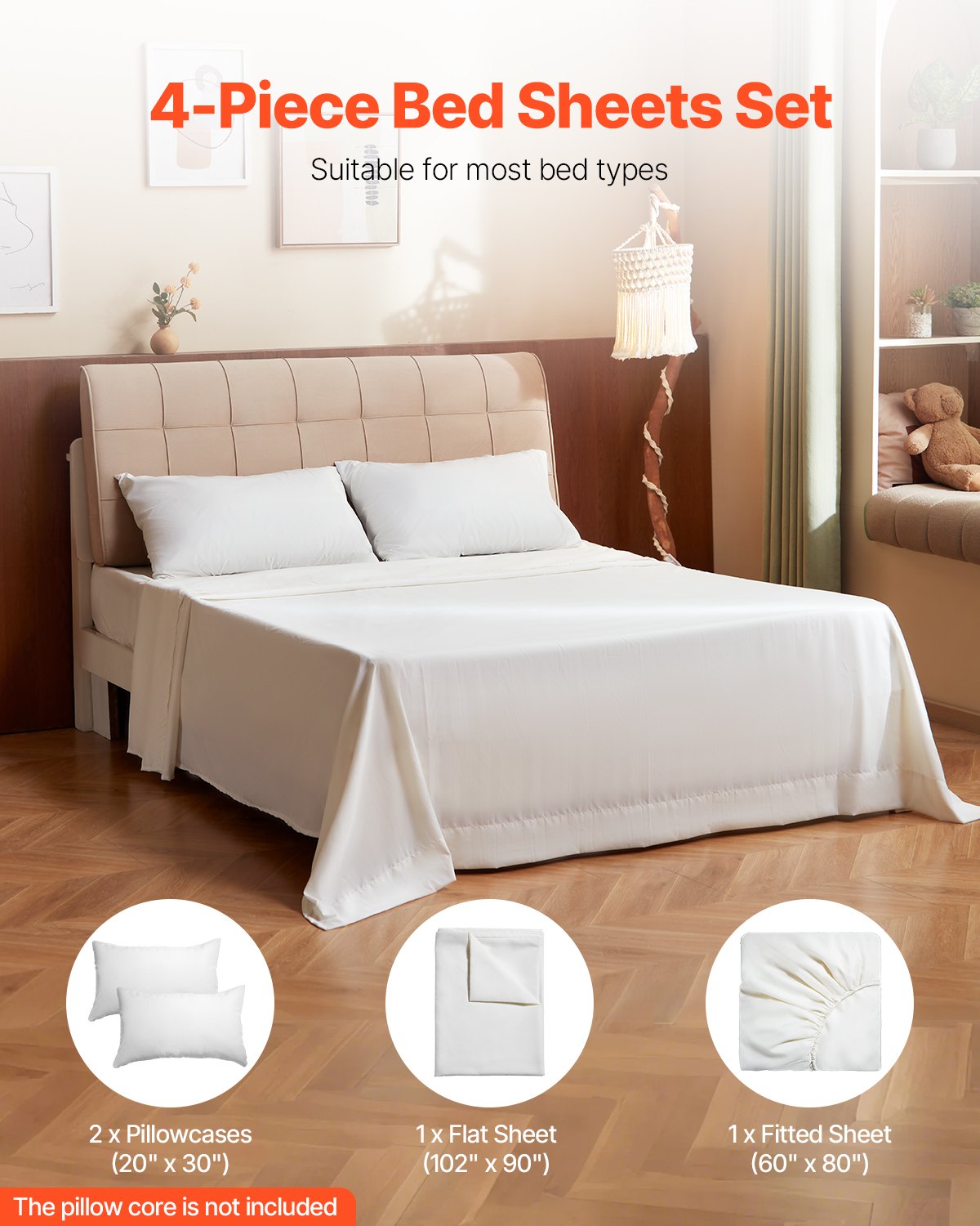Queen 4-Piece Brushed Microfiber Sheet Set – 16" Deep Pocket – White